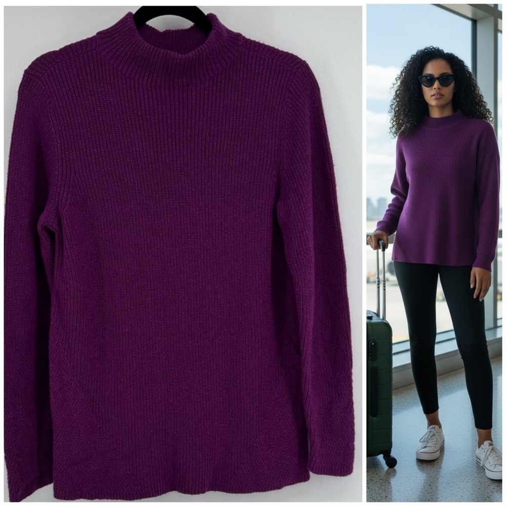 Lands' End Mock Neck Magenta Knit Wool Blend Sweater Cozy Women's Size Sm 6-8
